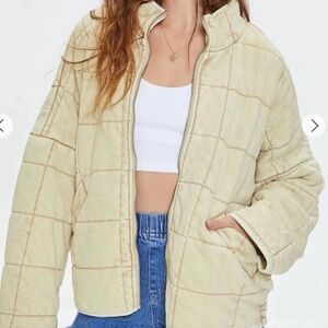 Forever 21 Dolman Quilted Knit Oversized Acid Washed Puffer Jacket. Beige. Sz M